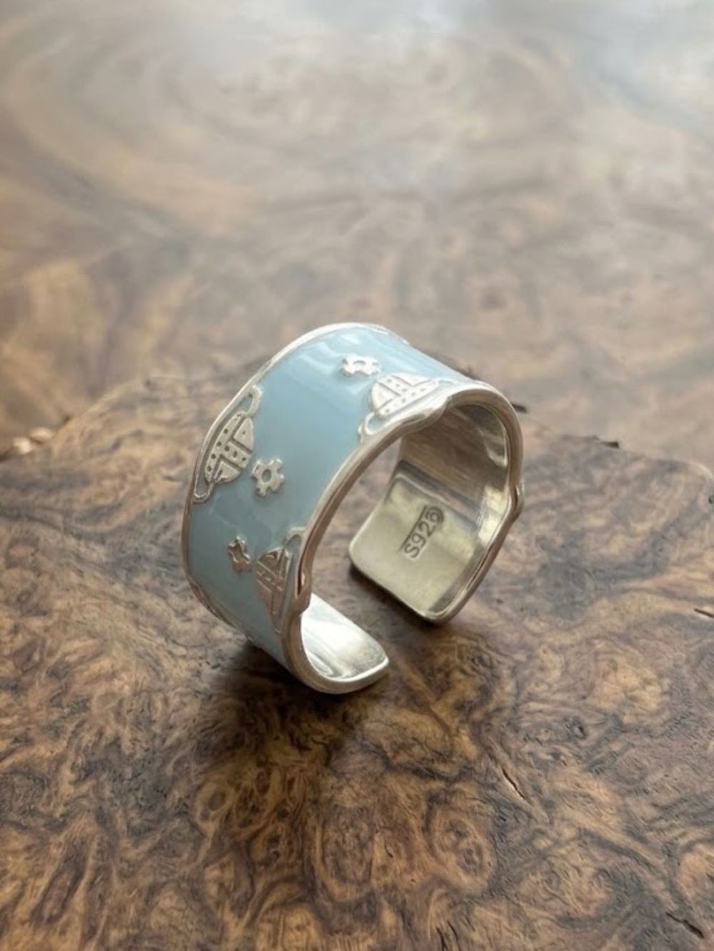 S925 Sterling Silver Blue Enamel Orb Band Ring – Y2K Punk Style
